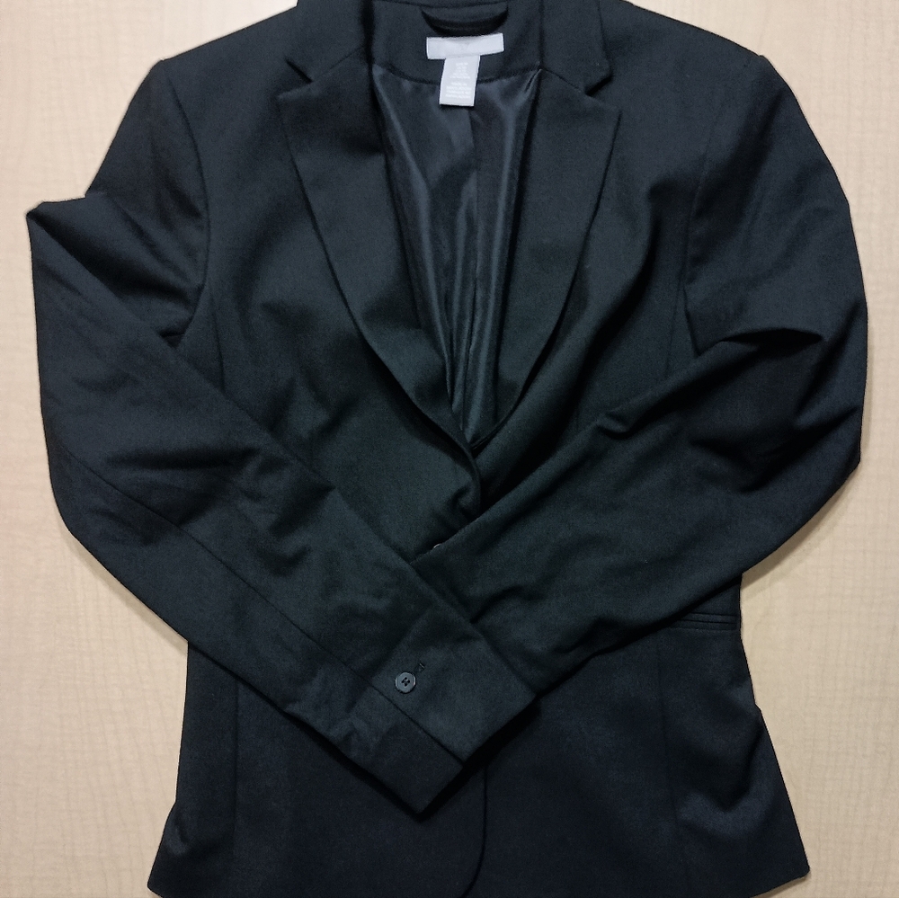 H&M Solid Black Lightly Padded Lined Blazer Jacket Size XS